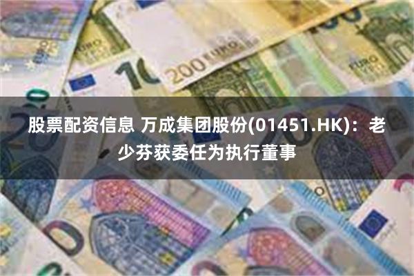 股票配资信息 万成集团股份(01451.HK)：老少芬获委任为执行董事