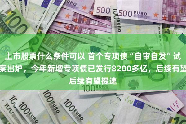 上市股票什么条件可以 首个专项债“自审自发”试点方案出炉，今年新增专项债已发行8200多亿，后续有望提速