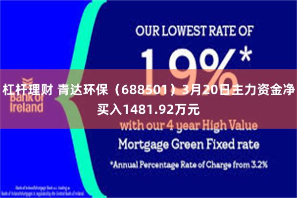 杠杆理财 青达环保（688501）3月20日主力资金净买入1481.92万元