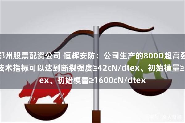 郑州股票配资公司 恒辉安防：公司生产的800D超高强防弹纤维，其技术指标可以达到断裂强度≥42cN/dtex、初始模量≥1600cN/dtex