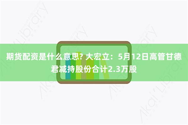 期货配资是什么意思? 大宏立：5月12日高管甘德君减持股份合计2.3万股