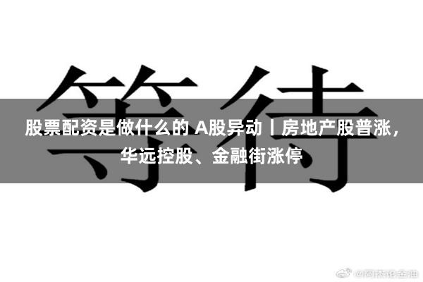 股票配资是做什么的 A股异动丨房地产股普涨，华远控股、金融街涨停