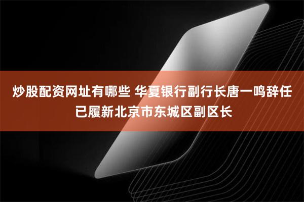 炒股配资网址有哪些 华夏银行副行长唐一鸣辞任 已履新北京市东城区副区长